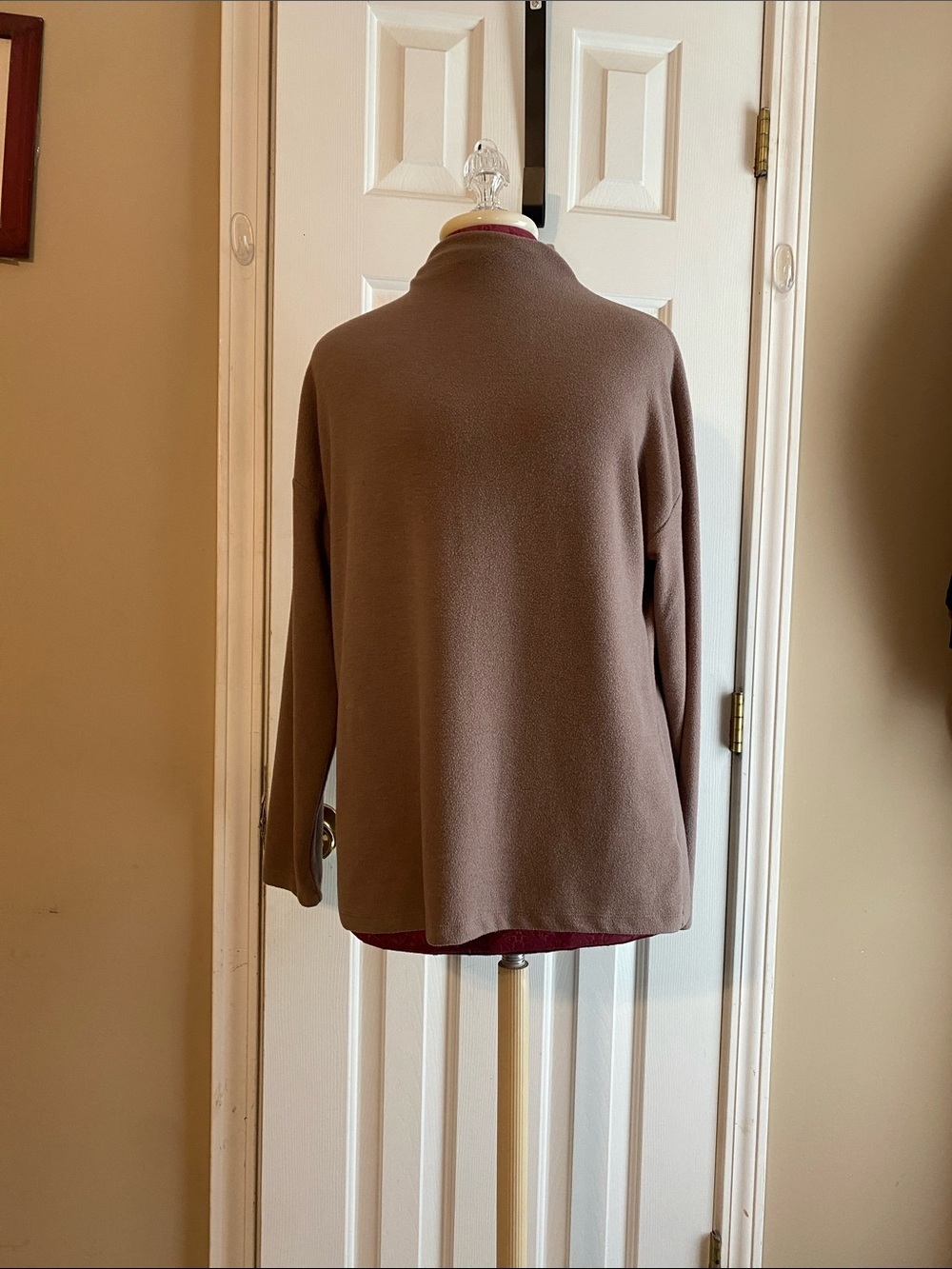 a new day Taupe Cowl-Neck Lightweight textured Size Medium Top Layer Look